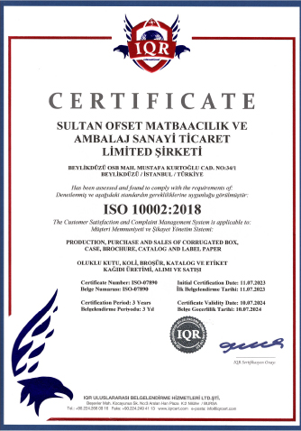 Sultan Ofset’in sahip olduğu sertifikalar