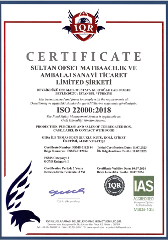 Sultan Ofset’in sahip olduğu sertifikalar
